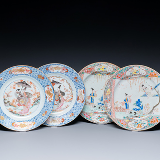 Two pairs of Chinese famille rose plates, Yongzheng