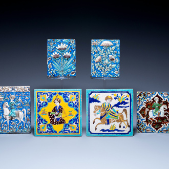 Six Qajar pottery tiles, Persia, 19th C.