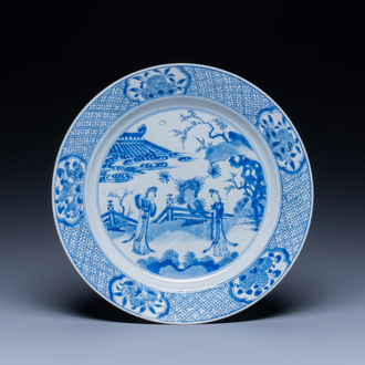 A Chinese blue and white 'Xi Xiang Ji' dish, Jiajing mark, Kangxi