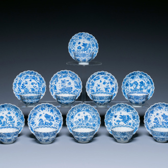 Tien Chinese blauw-witte koppen en schotels, Kangxi