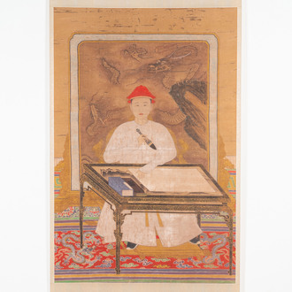 Ecole chinoise: 'Portrait de l'empereur Yongzheng', encre et couleur sur soie, 19/20ème