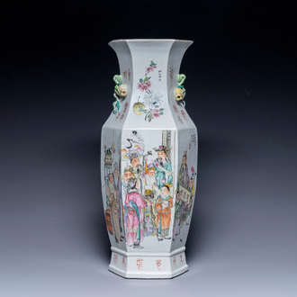 A Chinese hexagonal qianjiang cai vase, signed Wang Qi 王琦, 19/20th C.