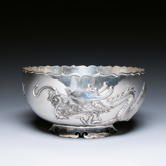 A Chinese silver 'dragon' bowl, Wang Hing, Canton, 19th C.