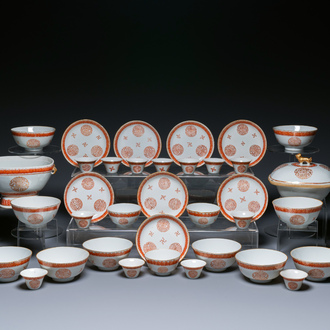 A Chinese iron-red and gilt 36-piece 'Shou' service, Tongzhi mark and of the period