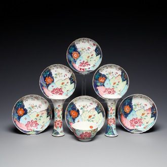 Neuf pièces en porcelaine de Chine famille rose à décor de feuilles de tabac, Qianlong