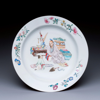 A fine Chinese famille rose ruby-back eggshell plate, Yongzheng