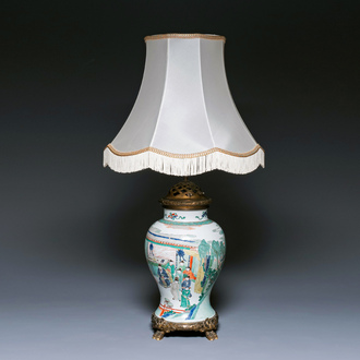 A Chinese famille verte vase mounted as a lamp, Kangxi