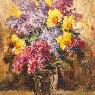 Sadji (Sha Qi, Sha Yinnian) (1914-2005): Still life with flowers in a vase, oil on canvas