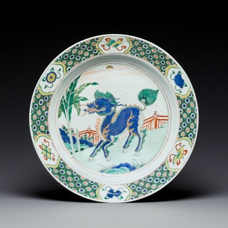 A Chinese famille verte 'kylin' dish, Kangxi