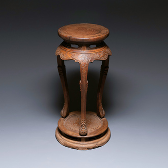 A Chinese huanghuali wood circular incense stand with mythic animals, 'xiangji', Ming