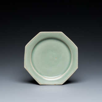 A octagonal Chinese Longquan celadon plate, probably Ming