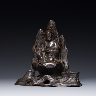 An extremely rare and unique 'Laozi' incense burner and cover, Yuan
