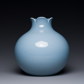 A Chinese lavender-blue-glazed pomegranate-shaped vase, Qianlong mark, 19/20th C.