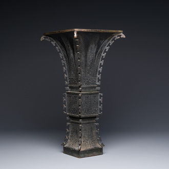 A Chinese bronze 'zun' vase with taotie design, Ming