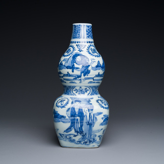 A rare Chinese blue and white double gourd vase with Guo Tai Min An 國泰民安 design, Jiajing/Wanli