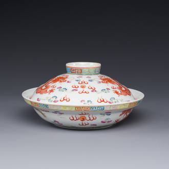 Bol couvert en porcelaine de Chine famille rose à décor de Dragons, marque de Guangxu, 19ème