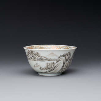 A fine Chinese grisaille and gilt cup with mountainous landscape design, Yongzheng