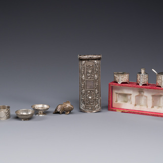 A group of ten varied Chinese small silver wares, Bao Sheng 寶升 mark, 19/20th C.