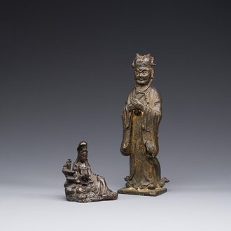 Deux figures en bronze de Wenchang et Guanyin, Chine, Ming