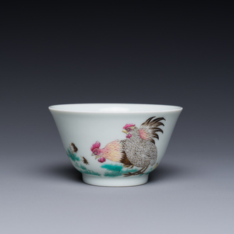 A Chinese famille rose 'chicken' cup, Yongzheng mark, 18/19th C.