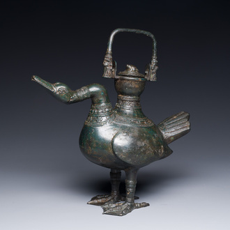 Récipient à vin archaïque en bronze en forme d'oie, Chine, Song