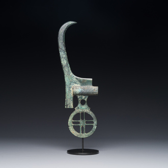 A Chinese ceremonial bronze dagger axe, 'ge', Warring States period