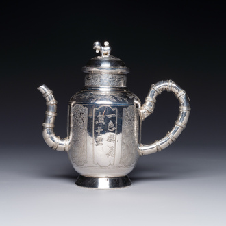 A Chinese silver wine ewer with inscription for the Straits or Peranakan market, 19th C.