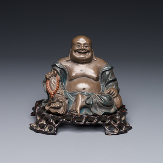 Figure de bouddha en laque de Foochow ou Fuzhou au socle, Chine, ca. 1900