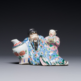 Rare compte-gouttes en porcelaine de Chine famille rose en forme de Libai, Qianlong/Jiaqing