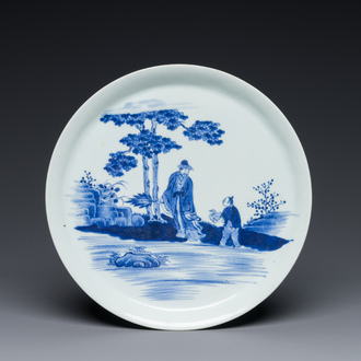 Plat en porcelaine de Chine en bleu et blanc à décor de 'Wang Xizhi 王羲之', Yongzheng