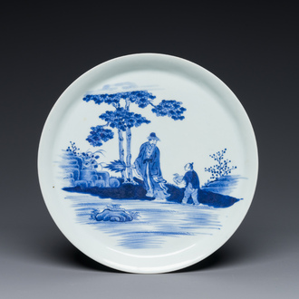 A Chinese blue and white 'Wang Xizhi 王羲之' dish, Yongzheng