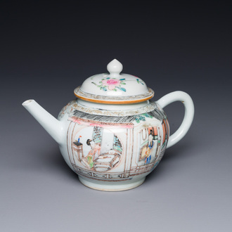 A Chinese famille rose teapot with court ladies and children, Yongzheng