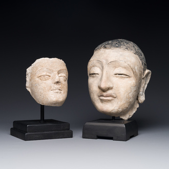 A Gandhara stucco head of Buddha and a rare stucco head of Buddha Skyamuni, 4th C.