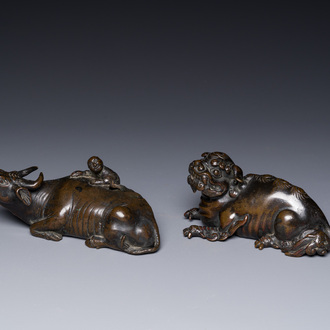 Two Chinese bronze water droppers, Ming/Qing