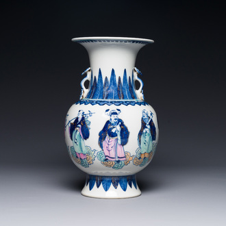 A Chinese doucai 'Eight Immortals' vase, Qianlong mark, Republic