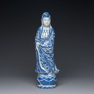 A fine Chinese blue and white Boddhisattva, Xue Chang Sen 薛長森 seal mark, Republic