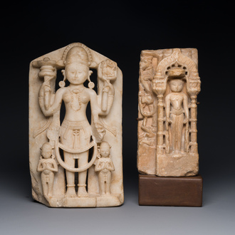 A white marble fragment of Parvati and a white marble fragment of Tirthankara, India, 12/13th C.