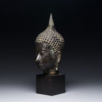 A Thai bronze Buddha Shakyamuni head, Northern Sukhotai-style, 17/18th C.