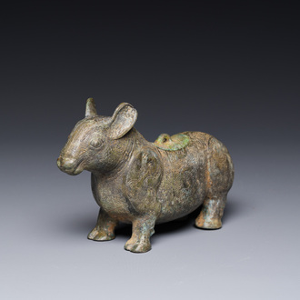 A rare Chinese bronze ritual vessel in the form of a tapir in Eastern Zhou-style, Warring States period