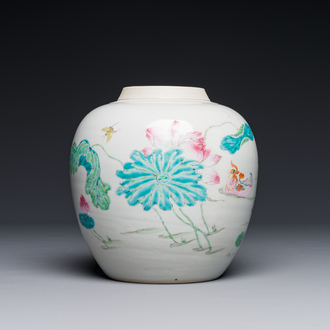 A fine Chinese famille rose 'mandarin duck and lotus' ginger jar, Yongzheng