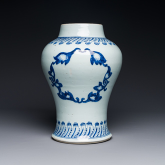 A rare and unusual Chinese blue and white vase with floral design, Kangxi