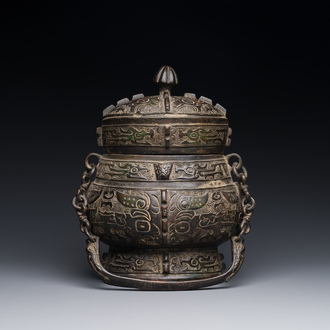 A Chinese bronze ritual wine vessel and cover, 'you', Yuan/Ming