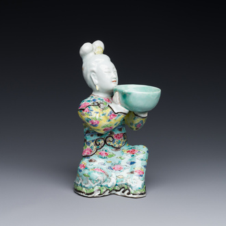 A Chinese famille rose figure of a lady with a bowl, Yongzheng