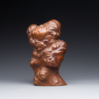 A Chinese burl wood sculpture in the shape of 'gongshi or 'scholar's rocks', 19th C.