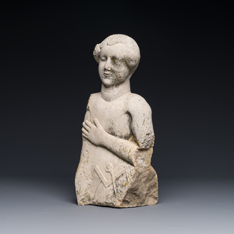 Buste d'homme maçonnique en pierre sculptée, probablement France, 18ème