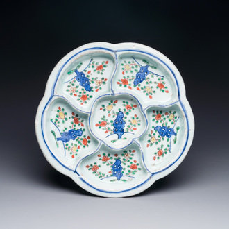 A Chinese wucai sweetmeat dish with floral design, Wanli