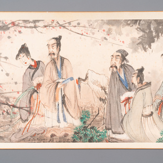 Fu Baoshi 傅抱石 (1904-1965): 'Rassemblement des lettrés', encre et couleur sur papier, datée 1943