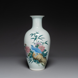 A Chinese polychrome-enamelled 'quail' vase, Xuantong mark, dated 1910