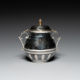 An Ottoman parcel-gilt niello silver vessel and cover, Turkey, period of Sultan Abdulhamid II (1876-1909)