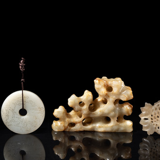 Four Chinese white, celadon and russet jade carvings, Qing